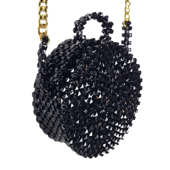 Beaded crossbody bag with chain black unique - Picture 3 of 7